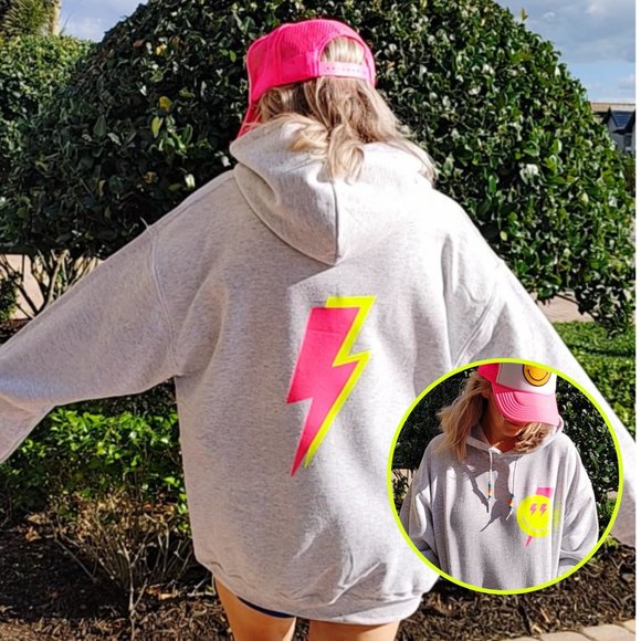 Smiley Face Lightning Bolt Hoodie - Picture 1 of 8